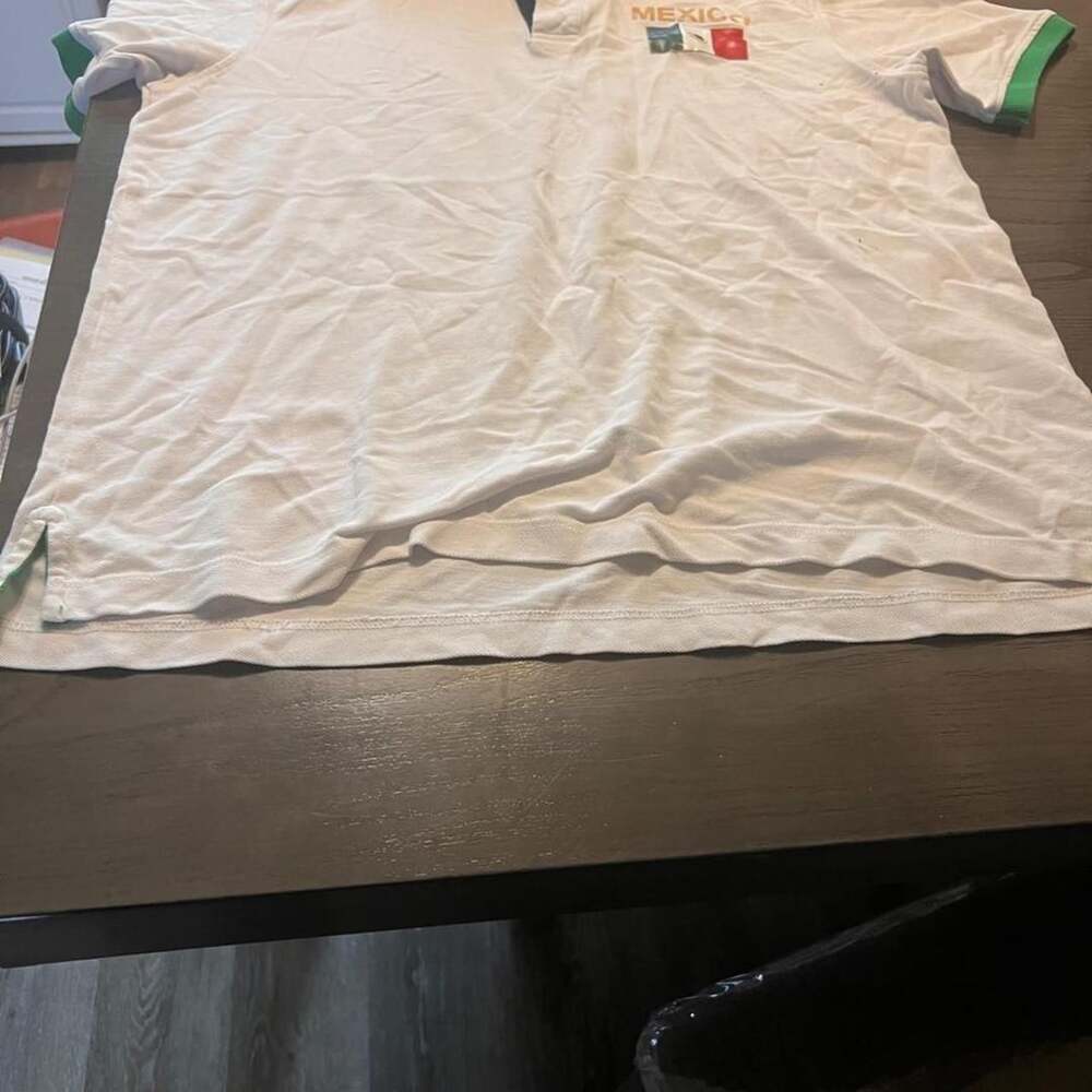 MCMXXXVIII Polo Shirt Size L White Green Mexico Flag Patch